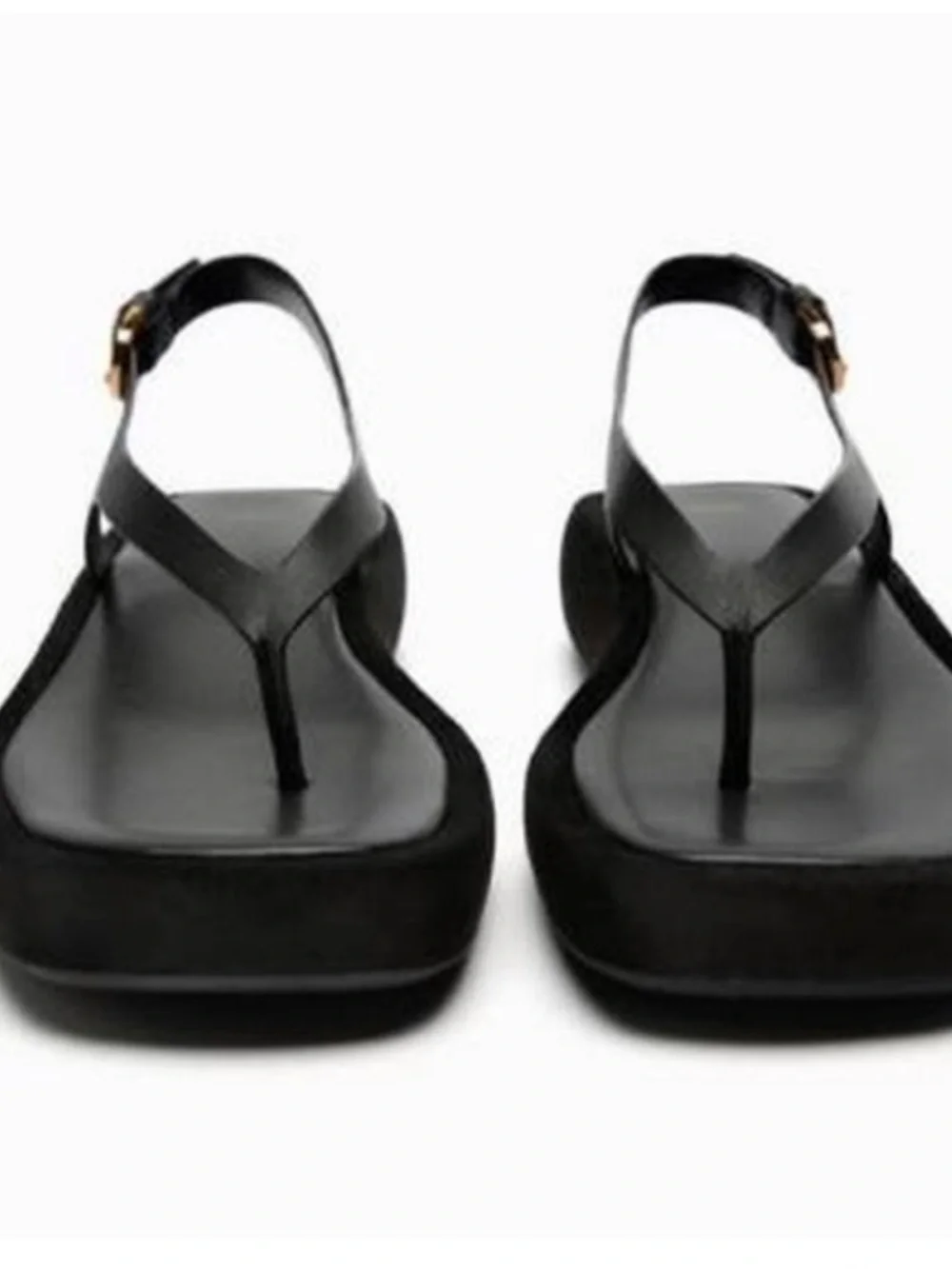 Zara suede leather Black Square-Toe Thong Sandals - Picture 2 of 6